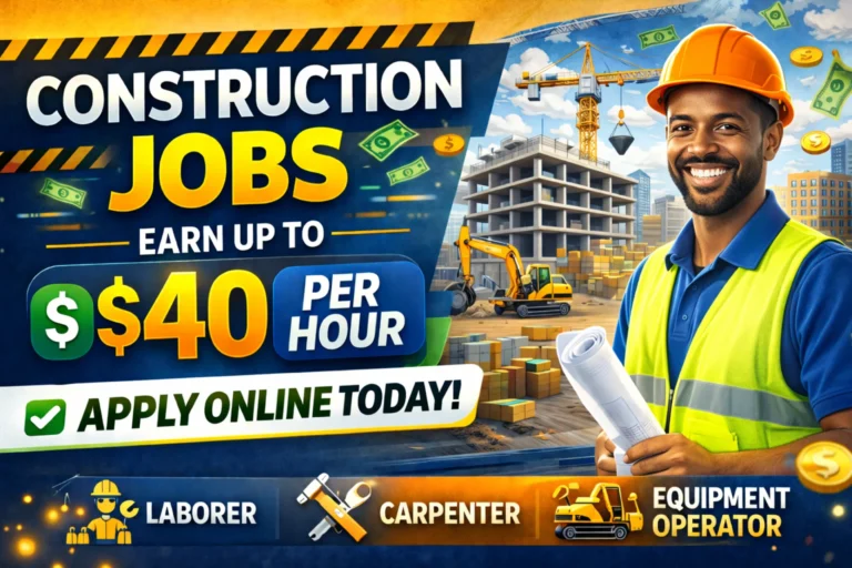 Construction Jobs – Earn Up to $40 Per Hour (Apply Online Today) Construction Jobs – Earn Up to $40 Per Hour Apply Online Today for Construction Worker Jobs